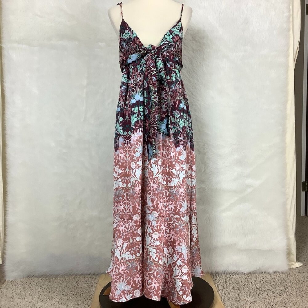 Free People Sun Bleached Floral Chocolate Combo Tie Front Maxi Dress M